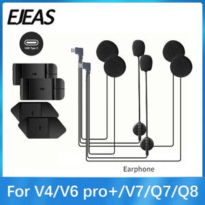 EJEAS V4PLUS /V6 PRO + Type-C 플러그 용 기존 이어폰 스피커 마이크가있는 오토바이 헬멧 헤드셋 옵션 클립 및베이스