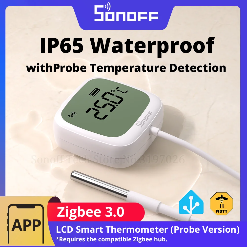 SONOFF SNZB-02LD Zigbee3.0 LCD 스마트 온도계 (프로브 포함) IP65 방수, 냉장고, 수영장, 어항, 와인 저장고용 (ZBBridge-P 지원)