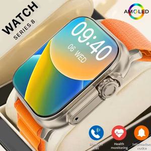 새로운 스마트워치 남성용 49mm 시리즈 8 2.3인치 AMOLED 스크린 NFC 나침반 방수 애플워치 IWO 울트라 8 스마트워치 2025 안드로이드