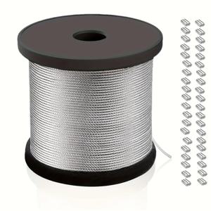 304 스테인리스 스틸 와이어 로프, 알루미늄 클립 50개 장착, PVC 코팅 케이블, 2.0mm, 길이 30/60m, 액자 걸이, 커튼, 데크 난간, 빨랫줄에 적합