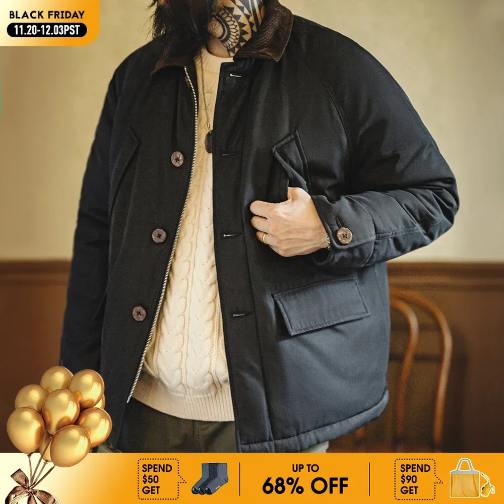 Maden 빈티지 남성용 코튼 패딩 사파리 재킷 코듀로이 칼라 두꺼운 따뜻한 코트 다용도 파카 상의 가을과 겨울용