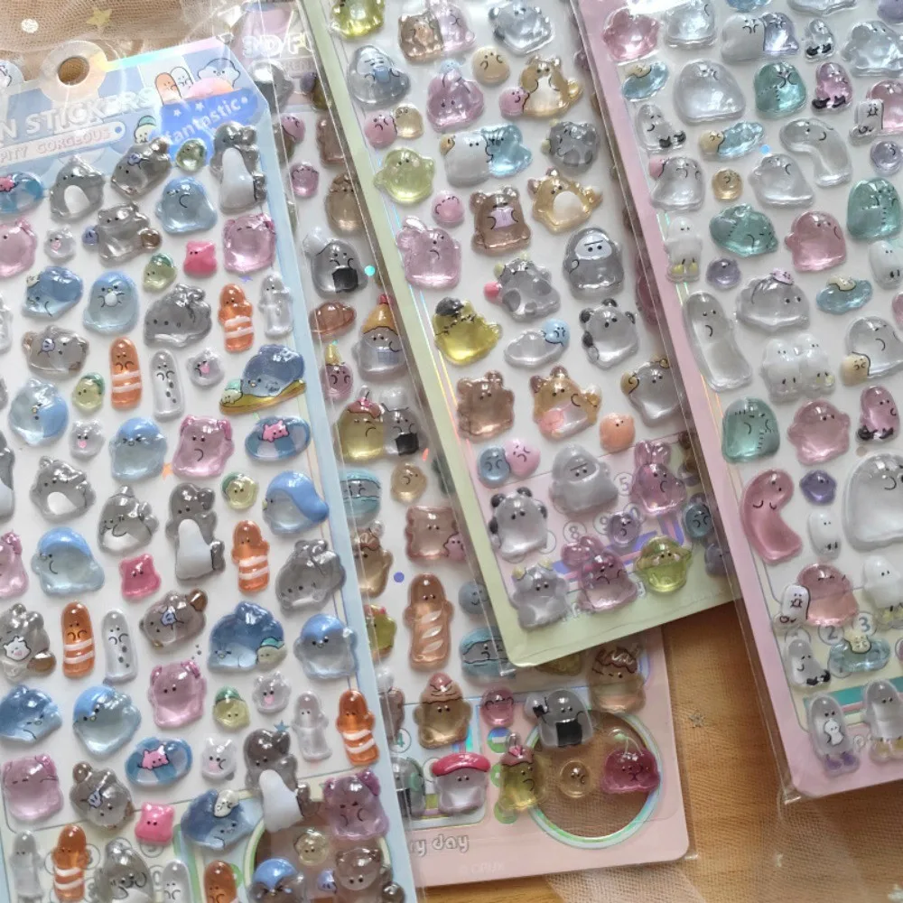 4피스 어린이용 만화 귀여운 소프트 유령 3D 스티커 - 휴대폰, 노트북용 사랑스러운 3D 장식 데칼(애니메이션 월드 스토어)