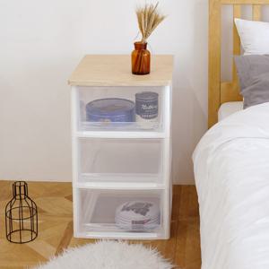 어반 우드상판 베이직 플라스틱 서랍장 3단 투명 수납장