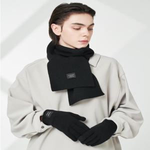 [선물포장] 블랙 단색 울캐시미어혼방 남성 머플러장갑세트 JUMU5F500BK