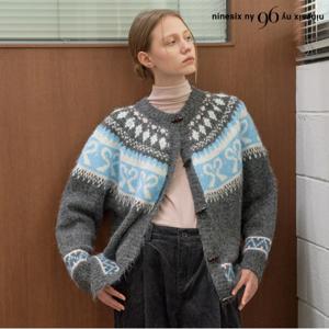 정상가:79,000원 ㅣ 리본 패턴 배색 더플 니트 울 가디건 (NP4CK018L0)