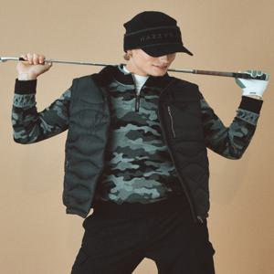 헤지스 골프 [[24FW]] HUSW4D714BK 블랙 남성 방풍 카모플라주 반집업 스웨터