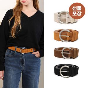 [선물포장] 스파티 원형 여성 허리띠 실버 버클 가을 겨울 스웨이드 소가죽 벨트 J294