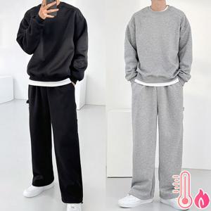 [하프클럽] M양털 맨투맨 카펜터 와이드 세트 ~2XL 기모 트레이닝세트 오버핏 MTM티셔츠 스트링팬츠 겨울