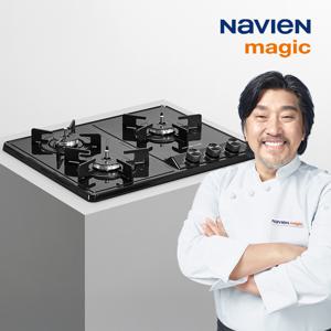 [전국설치] 나비엔 매직 3구 빌트인 가스레인지 GRB-6403NA 블랙펄 원터치 양방향 화력 조절 LNG