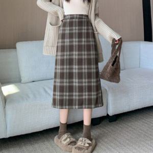 밴딩 체크 빅사이즈 모직 가을 겨울 벨티즈롱스커트