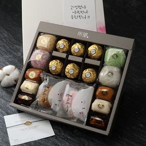 합격염원 엿+찹쌀떡+초콜릿+크림떡+소망팔찌 혼합 합격기원 선물세트 8호