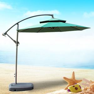 런웨이브 이중 지붕 원형 폴딩 파라솔 + 전용 받침 물통 풀세트 그늘막 카페 정원 식당 테라스