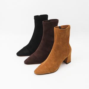 신난다슈 여성 앵클 부츠 힐 7cm 스판 숏 앵글 부츠 스웨이드 통굽 ST252620