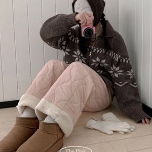 [브리치]  / 콘스 밴딩 양털 뽀글이  패딩 융기모 롱 팬츠