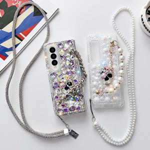 갤럭시Z폴드7 6 5 4 3 2 1 럭셔리큐빅 진주 목걸이스트랩 케이스