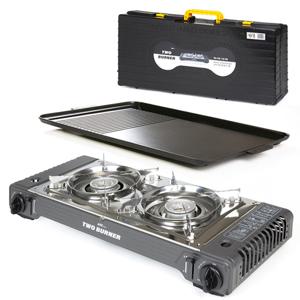 휴대용 가스렌지2구 투버너+전용불판 세트