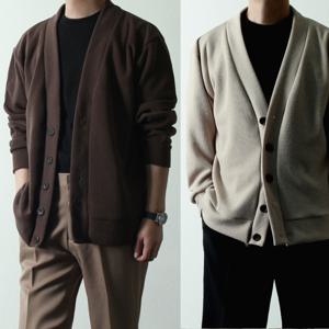 남자 가디건 오버핏 소프트 니트 셔츠 정장 코디 남성 빅사이즈 V넥 봄 가을 9컬러 브라운 베이지_RTCA02
