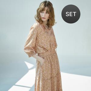 [최초가 69000원] [55~88] [세트] 시그니처 프린트 블라우스+ 스커트 투피스 셋업