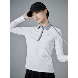 [24FW]여성 기모 배색 칼라 티셔츠  화이트