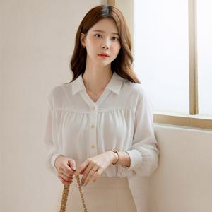 (~XXL까지) 누비아느 브이넥 카라 셔링 블라우스 가을 데일리 하객룩 오피스룩 모임룩 격식룩 빅사이즈