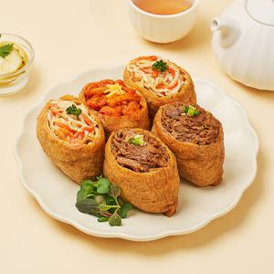 굿스푼 저당 유부초밥 210g 3종 6팩 (크래미 와사비마요/치즈불닭/불고기) 식사대용 간편식