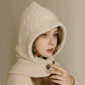 아일리 여성 울 꽈배기 바라클라바 넥워머 후드 방한 목토시