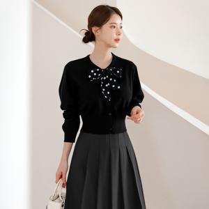 (~XXL까지) 클라미오 도트 스카프타이넥 니트 가디건 가을 하객룩 오피스룩 데일리룩 아우터 빅사이즈