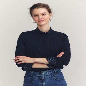 헤지스 여성 [[24FW]] HSTS4CC72BK [가격인하][면100%] 블랙 솔리드 긴소매 티셔츠