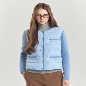 헤지스 여성 [[24FW]] HSJU4D903B1 [구스다운] 스카이블루 니트소매 숏 경량다운 점퍼