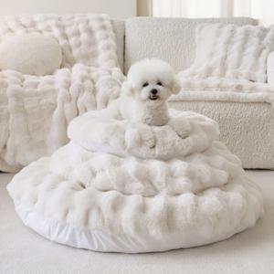 몽글몽글 밍크 라떼 방수 원형 펫방석 강아지 고양이 겨울 쿠션 방석 3size