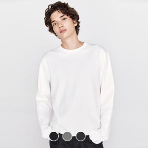 지오다노 남성 가을 라운드넥 고중량 탄탄한 무지 면 긴팔 티셔츠 025912