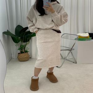 [브리치]  / 리샤 기모 크롭 후드티 롱 밴딩 스커트세트 2color