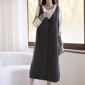 멜빵치마 브이넥 a라인 겨울임부복 플레어 니트원피스