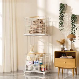 2단 철제 빨래 바구니 스틸 빨래 바구니 이동식 빨래바구니