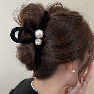 여자 올림 머리 반 묶음 진주 벨벳 집게 헤어 핀 코디 머리핀디자인 헤어스타일링소품