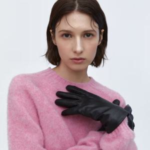 블랙 양가죽 음각로고 스마트터치 여성장갑 JAGV5F103 BK