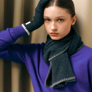 그레이 배색포인트 울캐시미어혼방 머플러 JAMU5F681 G3