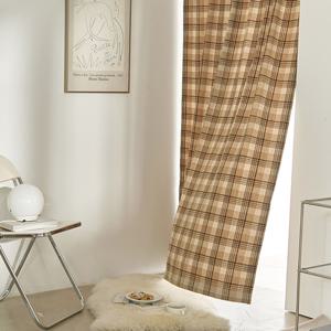 브라운체크 기모 현관 가리개커튼