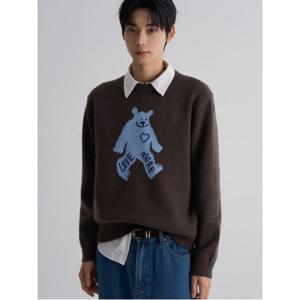 애니멀 그래픽 라운드 니트  브라운 (425X51LY4D)