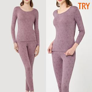 국산 여성발열내복 잔꽃 모달 스판 기능성 보온내의 겨울 9부 세트