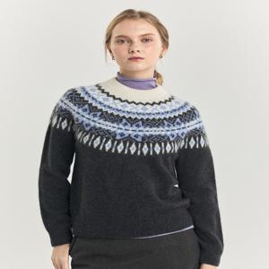 헤지스 여성 [[24FW]] HSSW4D101CG [알파카혼방] 차콜그레이 노르딕 라운드넥 스웨터