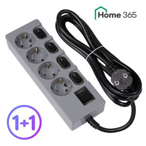 1+1 홈365 국산 개별 스위치 멀티탭 4구 3M 그레이 블랙 / 16A 접지 절전형 멀티콘센트