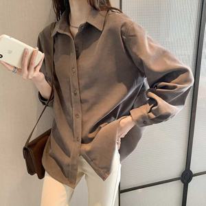봄가을겨울 골지 코듀로이 셔츠 카라넥 출퇴근룩 여자가을셔츠 여성남방 여성셔츠