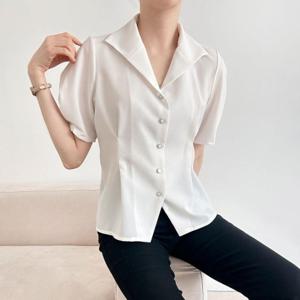 [다잇템] 여자 페플럼 카라 올드머니룩 핀턱 벌룬 단추 블라우스_16600045_588872