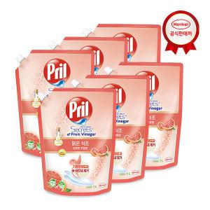 프릴 맑은식초 산뜻한 자몽 1L x6개 친환경 고농축 1종 주방세제