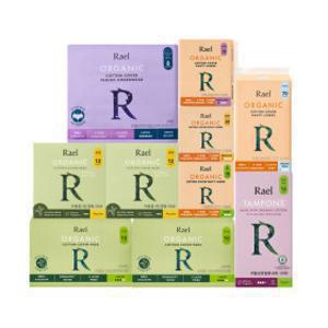 (라엘x22기옥순) 올그린 유기농 순면커버 생리대 10팩(소/중/대/입오버/탐폰/라이너)
