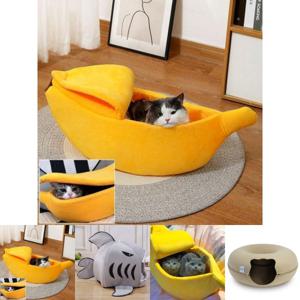 (고양이 바나나하우스(옐로우M)) 바나나 고양이 바나나침대 숨숨집 하우스 방석 쿠션 고양이집 강아지집