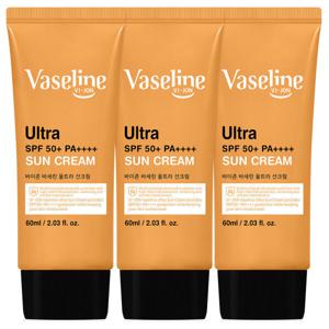 바세린 선크림 60ml 3개 SPF50+PA++++ 미백 주름개선 눈시림 백탁 끈적임 없는 얼굴 바디 썬크림