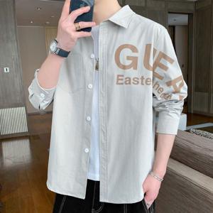 남자셔츠 레터링 자수 와이셔츠 봄여름 얇은 카라넥 카디건 코트 학생 빅사이즈