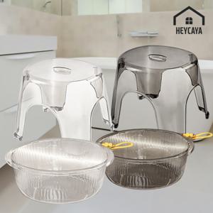 욕실 고리달린 세수대야 의자 세트 대형 투명화이트/그레이